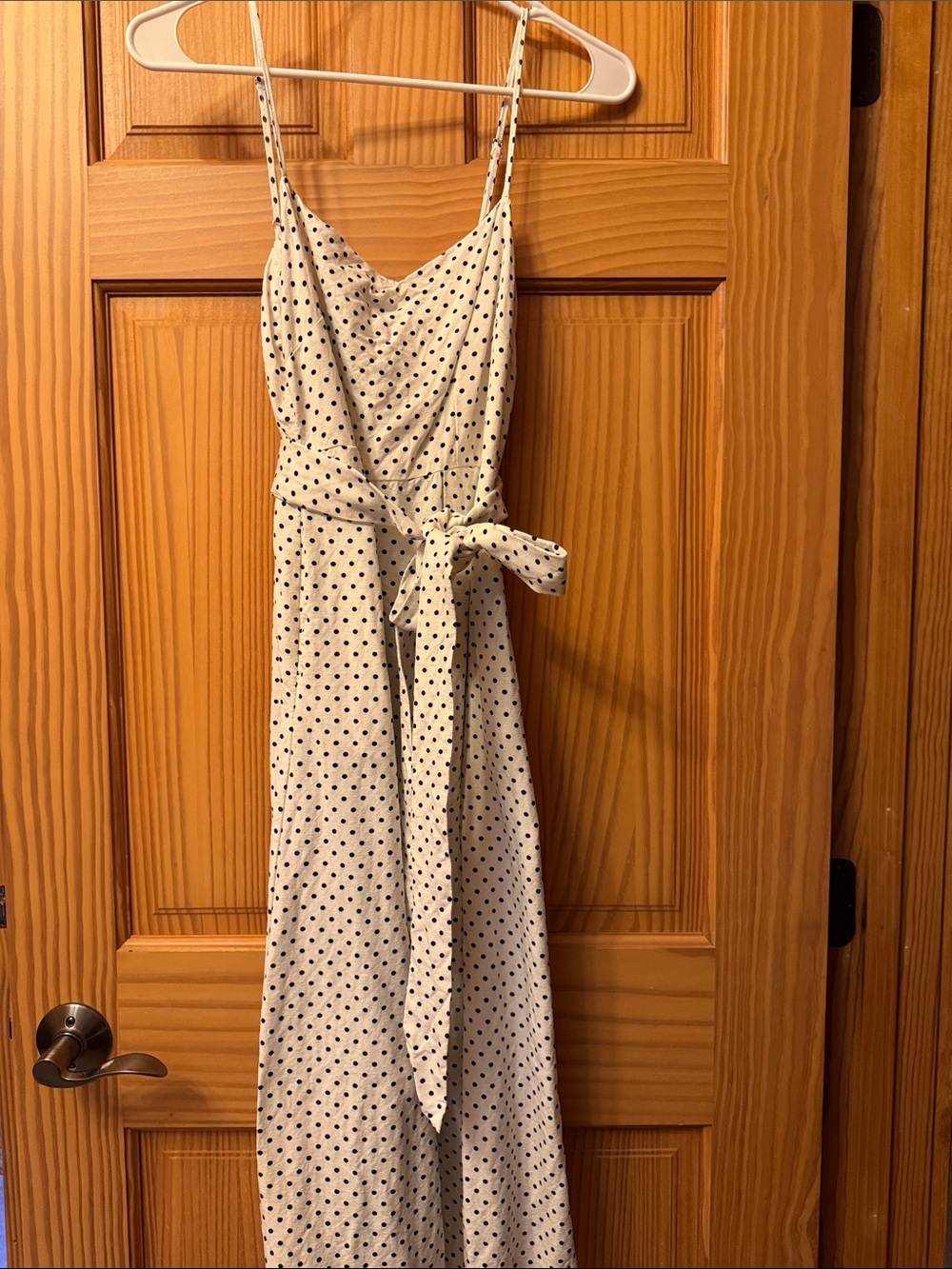 Kate Spade spaghetti Strap White Polka Dot Maxi Dress with Tie Waist
